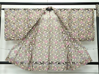 平和屋着物∞極上　スリーシーズン　春夏秋　道中着　塵除け　総レース　草花文　黒地　逸品　未使用　CZAA5636s6