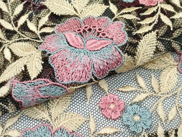 平和屋着物∞極上　スリーシーズン　春夏秋　道中着　塵除け　総レース　草花文　黒地　逸品　未使用　CZAA5636s6