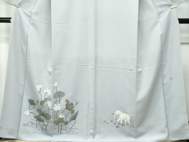 平和屋着物●極上　日本工芸会正会員　京友禅作家　清水光美　色留袖　手描き　蓮　象　潤色地　逸品　未使用　CZAA5643s6