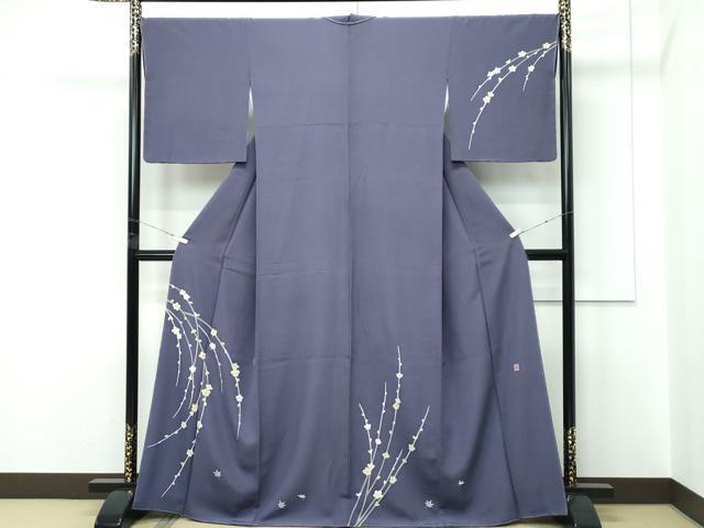 平和屋着物●極上　本加賀友禅作家　多崎元人　訪問着　枝梅楓文　藤煤竹色地　ほていや扱い　逸品　未使用　CZAA5645s6