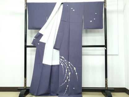 平和屋着物●極上　本加賀友禅作家　多崎元人　訪問着　枝梅楓文　藤煤竹色地　ほていや扱い　逸品　未使用　CZAA5645s6