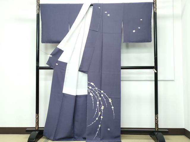 平和屋着物●極上　本加賀友禅作家　多崎元人　訪問着　枝梅楓文　藤煤竹色地　ほていや扱い　逸品　未使用　CZAA5645s6