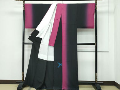 平和屋本店●極上　前田仁仙　仁仙更紗　訪問着　駒刺繍　BiueSaphire　暈し染め　黒地　健勝苑扱い　反端付き　逸品　未使用　CZAA5646s6