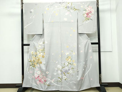 平和屋着物●極上　訪問着　草花文　金銀彩　枯野色地　逸品　未使用　CZAA5647s6