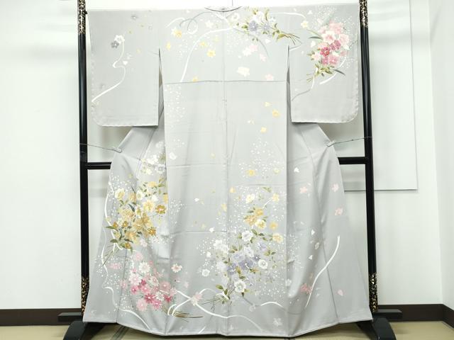 平和屋着物●極上　訪問着　草花文　金銀彩　枯野色地　逸品　未使用　CZAA5647s6
