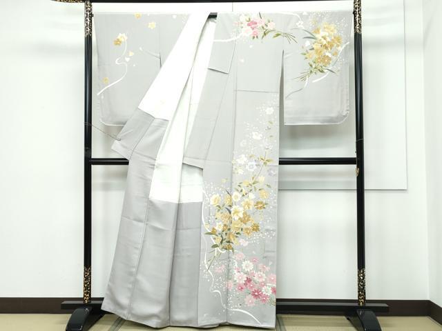 平和屋着物●極上　訪問着　草花文　金銀彩　枯野色地　逸品　未使用　CZAA5647s6