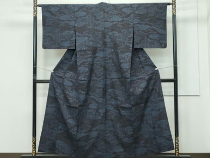平和屋着物▽極上 本場結城紬 重要無形文化財 単衣 100亀甲 風景文 逸品 CZAA5648s6
