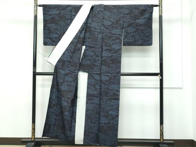 平和屋着物▽極上 本場結城紬 重要無形文化財 単衣 100亀甲 風景文 逸品 CZAA5648s6