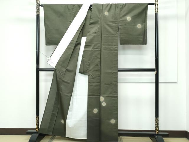 平和屋着物▽極上 十日町 名門青柳謹製 櫛引織 赤城紬 草木染 訪問着 単衣 丸文 藍媚茶色地 やまと誂製 証紙付き 逸品 未使用 CZAA5652s6