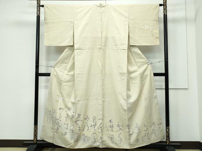 平和屋着物●極上　本加賀友禅作家　中正享子　訪問着　紬地　いろは唄　白橡色地　やまと金ラベル　逸品　CZAA5653s6