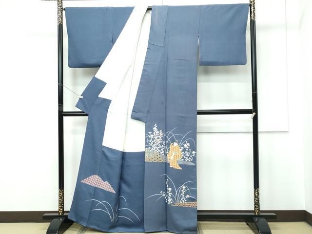 平和屋本店●極上　加賀友禅の巨匠　初代　由水十久　色留袖　人物草花文　青褐色地　逸品　CZAA5795s6