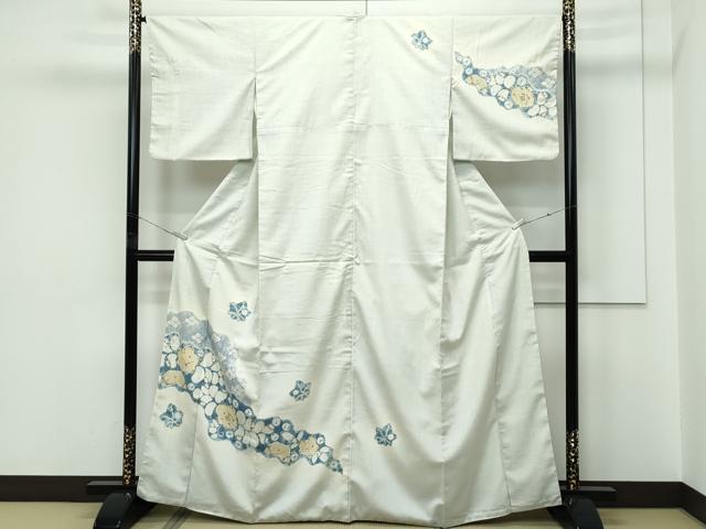平和屋本店●極上　京都祇園の老舗　ぎをん齋藤　訪問着　紬地　絞り　辻が花　絹鼠色地　たとう紙付き　逸品　CZAA5657s6
