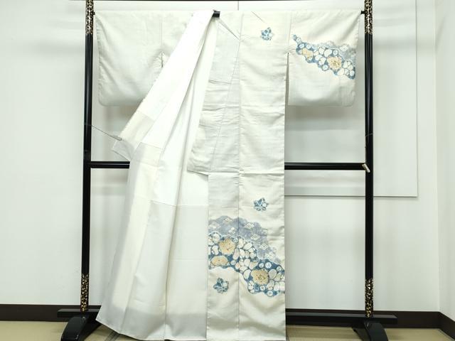 平和屋本店●極上　京都祇園の老舗　ぎをん齋藤　訪問着　紬地　絞り　辻が花　絹鼠色地　たとう紙付き　逸品　CZAA5657s6