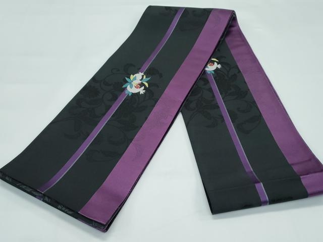 平和屋着物●極上　撫松庵　両面　半幅帯　花唐草文　間道　逸品　CZAA5727s6