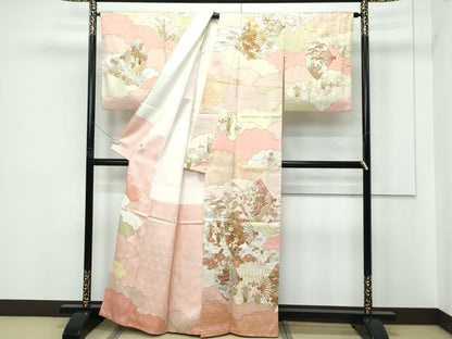 平和屋本店●極上　訪問着　駒刺繍　雲重ね扇面吉祥花文　金彩　たとう紙付き　ゑり善扱い　逸品　CZAA5663s6