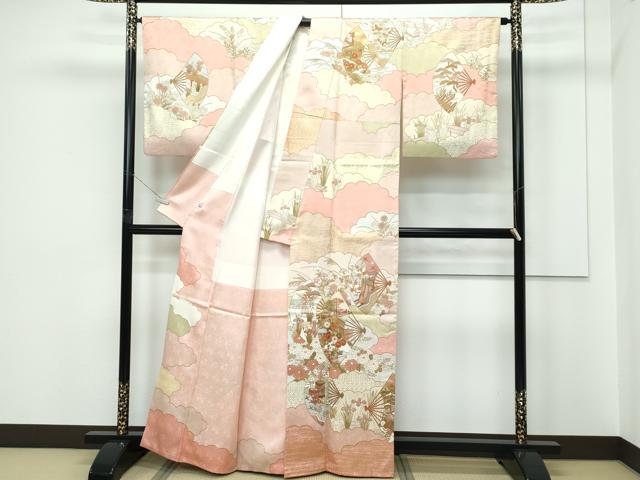 平和屋本店●極上　訪問着　駒刺繍　雲重ね扇面吉祥花文　金彩　たとう紙付き　ゑり善扱い　逸品　CZAA5663s6