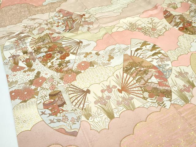 平和屋本店●極上　訪問着　駒刺繍　雲重ね扇面吉祥花文　金彩　たとう紙付き　ゑり善扱い　逸品　CZAA5663s6