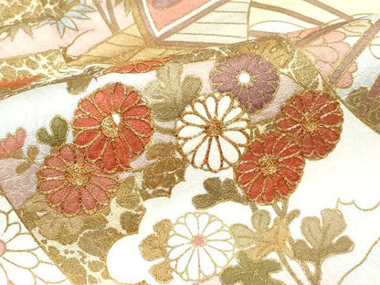 平和屋本店●極上　訪問着　駒刺繍　雲重ね扇面吉祥花文　金彩　たとう紙付き　ゑり善扱い　逸品　CZAA5663s6