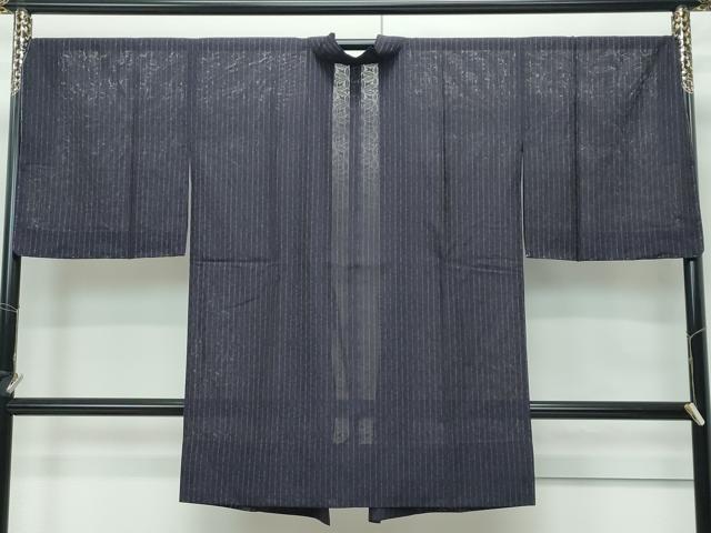 平和屋着物∞極上　スリーシーズン　春夏秋　塵除け　道中着　ロング丈　花紋紗　縞　黒紅色地　逸品　未使用　CZAA5664s6