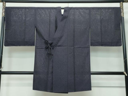 平和屋着物∞極上　スリーシーズン　春夏秋　塵除け　道中着　ロング丈　花紋紗　縞　黒紅色地　逸品　未使用　CZAA5664s6