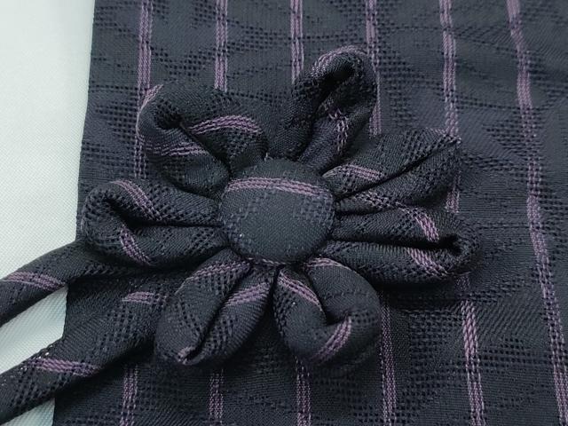 平和屋着物∞極上　スリーシーズン　春夏秋　塵除け　道中着　ロング丈　花紋紗　縞　黒紅色地　逸品　未使用　CZAA5664s6