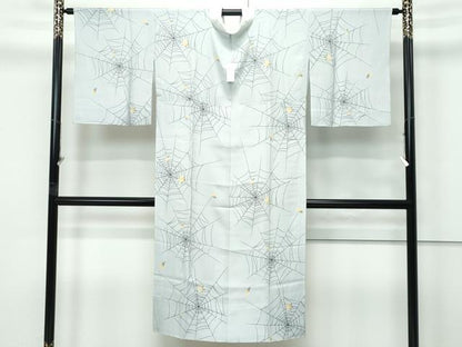 平和屋着物●上質な長襦袢　単衣　蜘蛛の巣　舞葉文　薄鈍色地　逸品　CZAA5665s6