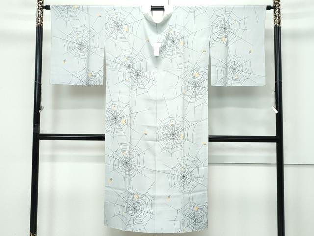 平和屋着物●上質な長襦袢　単衣　蜘蛛の巣　舞葉文　薄鈍色地　逸品　CZAA5665s6