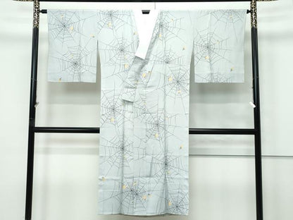 平和屋着物●上質な長襦袢　単衣　蜘蛛の巣　舞葉文　薄鈍色地　逸品　CZAA5665s6