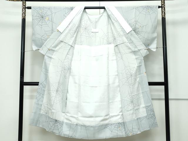平和屋着物●上質な長襦袢　単衣　蜘蛛の巣　舞葉文　薄鈍色地　逸品　CZAA5665s6