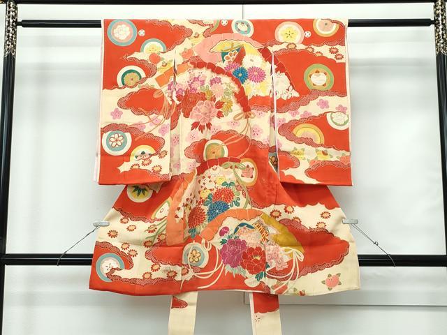 平和屋本店[]極上　アンティーク　大正ロマン　お宮参り　女の子　祝着　産着　初着　のしめ　檜扇草花文　金彩　逸品　CZAA5687s6