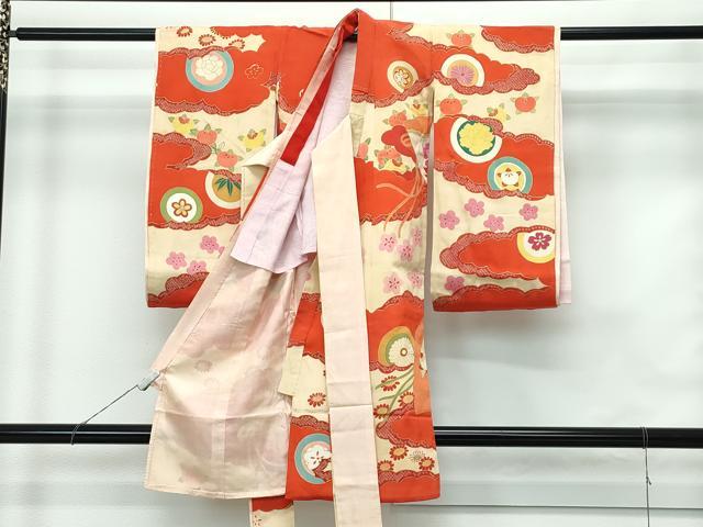 平和屋本店[]極上　アンティーク　大正ロマン　お宮参り　女の子　祝着　産着　初着　のしめ　檜扇草花文　金彩　逸品　CZAA5687s6