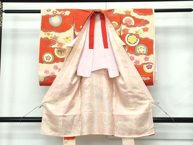 平和屋本店[]極上　アンティーク　大正ロマン　お宮参り　女の子　祝着　産着　初着　のしめ　檜扇草花文　金彩　逸品　CZAA5687s6