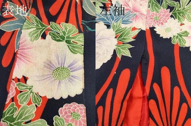 平和屋本店[]極上　アンティーク　大正ロマン　七五三　女の子　3歳　草花文　濃紺地　逸品　CZAA5688s6