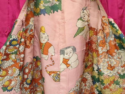 平和屋本店[]極上　アンティーク　大正ロマン　女の子　羽織　御所車草花地紋　中紅色　逸品　CZAA5690s6