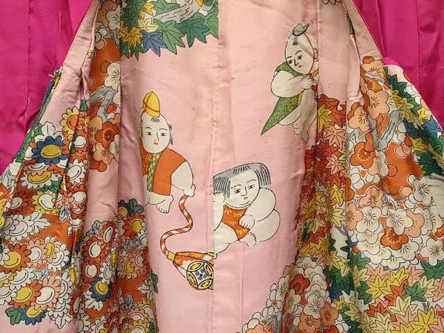 平和屋本店[]極上　アンティーク　大正ロマン　女の子　羽織　御所車草花地紋　中紅色　逸品　CZAA5690s6