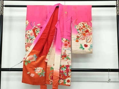 平和屋本店[]極上　アンティーク　大正ロマン　お宮参り　女の子　祝着　産着　初着　のしめ　檜扇花毬文　逸品　CZAA5691s6