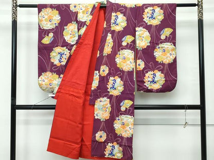 平和屋本店[]極上　アンティーク　大正ロマン　七五三　女の子　7歳　祝着　草花文　逸品　CZAA5692s6