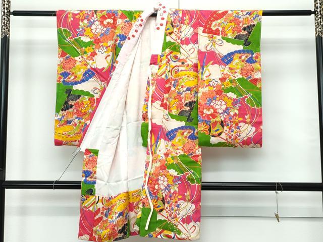 平和屋本店[]極上　アンティーク　大正ロマン　長襦袢　袷　檜扇草花文　半衿刺繍　逸品　CZAA5693s6