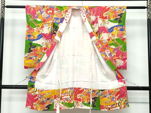 平和屋本店[]極上　アンティーク　大正ロマン　長襦袢　袷　檜扇草花文　半衿刺繍　逸品　CZAA5693s6