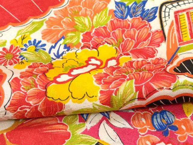 平和屋本店[]極上　アンティーク　大正ロマン　長襦袢　袷　檜扇草花文　半衿刺繍　逸品　CZAA5693s6