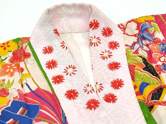 平和屋本店[]極上　アンティーク　大正ロマン　長襦袢　袷　檜扇草花文　半衿刺繍　逸品　CZAA5693s6