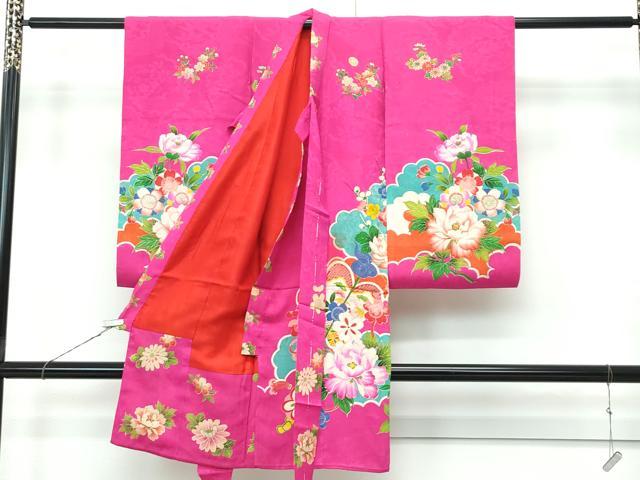平和屋本店[]極上　アンティーク　大正ロマン　お宮参り　女の子　祝着　産着　初着　のしめ　宝尽し草花文　ルビー色地　逸品　CZAA5695s6