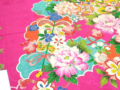 平和屋本店[]極上　アンティーク　大正ロマン　お宮参り　女の子　祝着　産着　初着　のしめ　宝尽し草花文　ルビー色地　逸品　CZAA5695s6