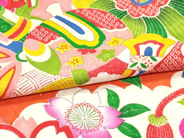 平和屋本店[]極上　アンティーク　大正ロマン　お宮参り　女の子　祝着　産着　初着　のしめ　宝尽し草花文　ルビー色地　逸品　CZAA5695s6