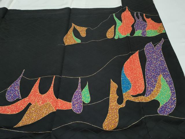 平和屋本店●極上　振袖　作家物　刺繍　抽象文　黒地　金銀彩　逸品　CZAA5699s6