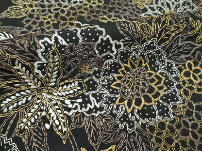 平和屋本店●極上　小紋　総刺繍　草花尽くし　黒地　逸品　CZAA5705s6