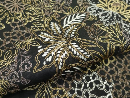 平和屋本店●極上　小紋　総刺繍　草花尽くし　黒地　逸品　CZAA5705s6