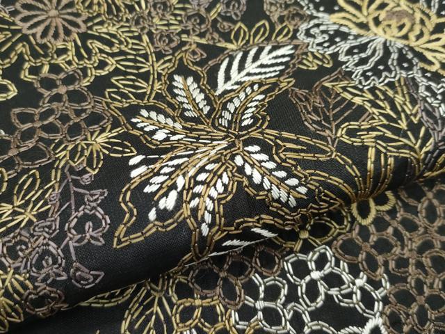 平和屋本店●極上　小紋　総刺繍　草花尽くし　黒地　逸品　CZAA5705s6