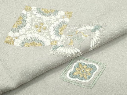 平和屋本店●極上 山口美術織物 皇室 伊勢神宮御用 西陣織 訪問着 総刺繍 双鶴菱花文 金銀糸 亜麻色地 ますいわ屋扱い 逸品 CZAA5710s6