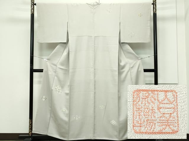 平和屋本店●極上 山口美術織物 皇室 伊勢神宮御用 西陣織 訪問着 総刺繍 双鶴菱花文 金銀糸 亜麻色地 ますいわ屋扱い 逸品 CZAA5710s6